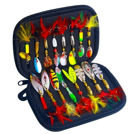 MIGAINO 16Pcs Fishing Lure Spinnerbait with Storage Box Treble Hook Design Vibrant Color Realistic Spinner Bait Artificial Lure Set