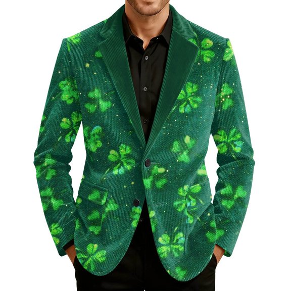 QSAWXQZ Men's St.Patrick's Day Carnival Blazer Graphic Print Long Sleeve Coat Festival Holiday Party Cardigan Jacket with Pockets M