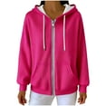thumbnail image 5 of Zedker Women's Ribbed Hooded Jackets Casual Long Sleeve Drawstring Zipper Kniited Tops with Pockets Solid Color Fall Winter Shackets,Hot Pink,XXL, 5 of 9