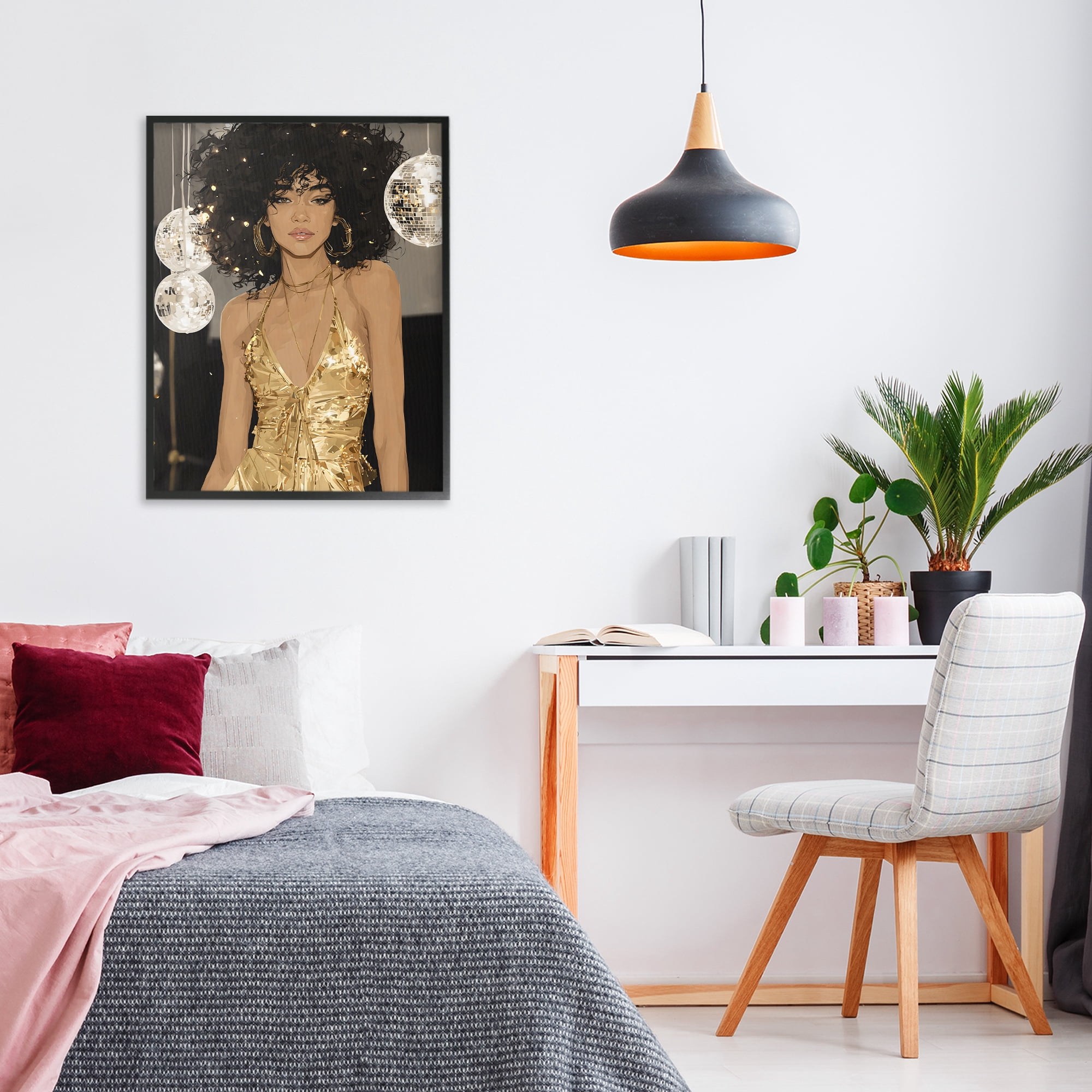 Stupell Industries Golden Disco Dream Party Black Framed Giclee Art, design by Franklyn Gregory