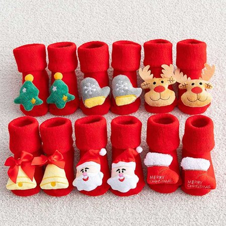 

D-GROEE 1 Pair Christmas Socks Kids Warm Socks 3D Cartoon Santa Claus Boys Girls Toddler Winter Autumn Socks