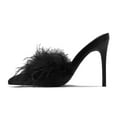 thumbnail image 2 of FSJ Women Chic Fur Feather Slip on Mules Pointed Toe Stiletto High Heels Fashion Event Date Backless Pumps Size 8 Black, 2 of 3