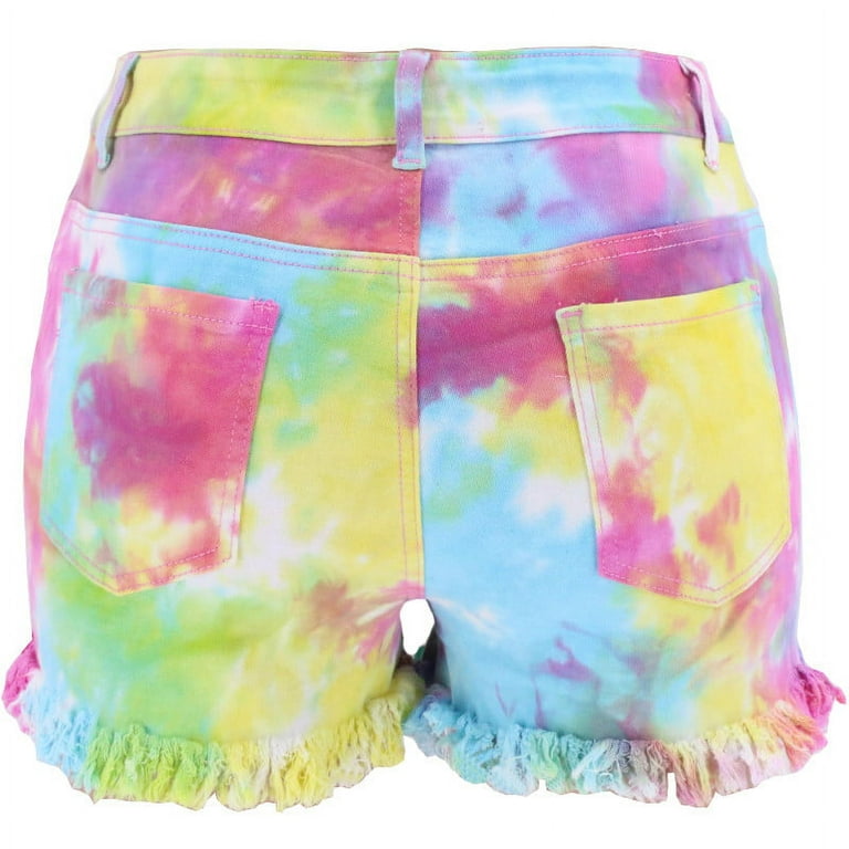 Denim Shorts for Women Tie-Dye Stretch High Waisted Ripped Frayed Raw Hem  Jeans Shorts Girls Summer Casual Shorts 