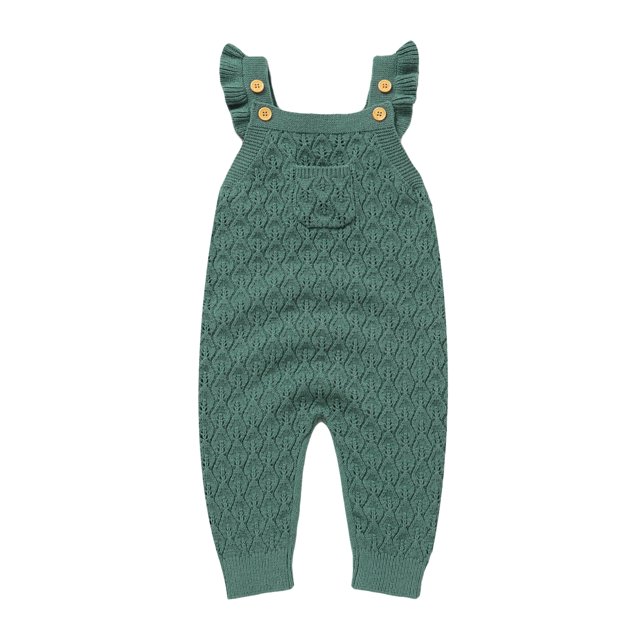Gupgi Infant Girls Sweater Rompers Baby Knit Jumpsuits OverallsSolid Color Buttons Fly Sleeve Toddler Fall Bodysuits