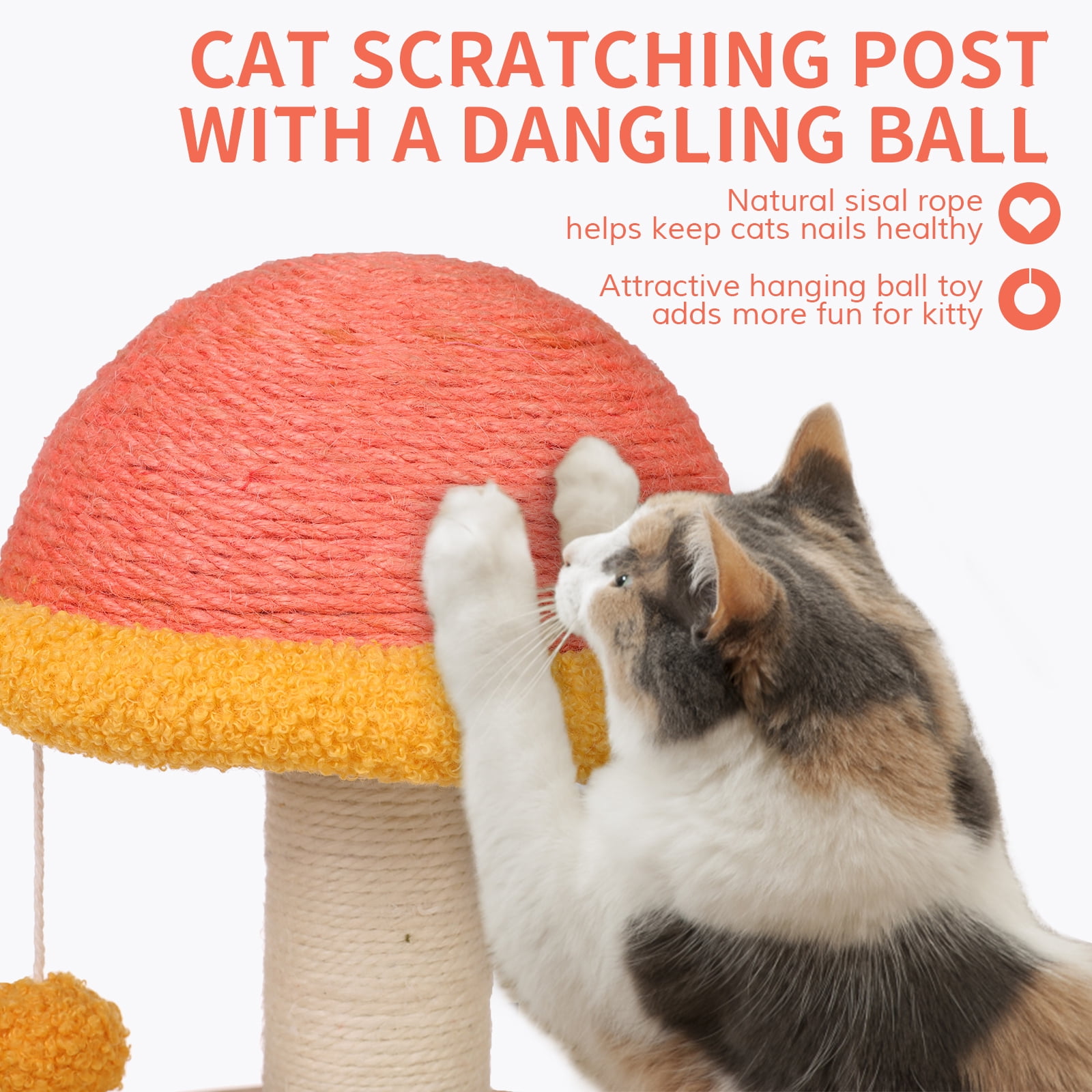 DENTRUN Cat Toy Roller, Interactive Cat Turntable Ball Track with Scratching Post Dangling Ball, Wood Maze Play Toy Ball for Indoor Cats Kittens