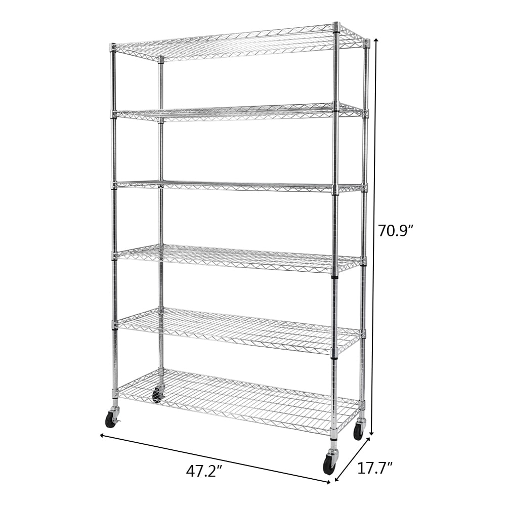 Kepooman 6 Tier Heavy Duty Rolling Metal Storage Rack for Pantry Closet Kitchen Laundry, Silver Kepooman 6 Tier Heavy Duty Rolling Metal Storage Rack for Pantry Closet Kitchen Laundry, Silver