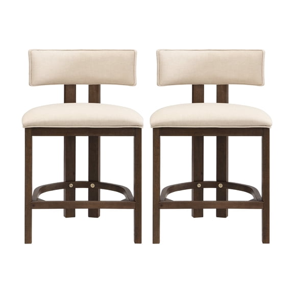 FFZ 26 inch Counter Height Bar Stool Set of 2 with Solid Wood Frame and Upholstered Seat, Beige