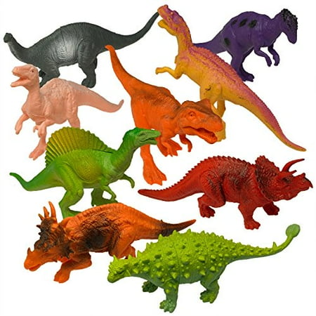 Prextex Plastic Assorted Dinosaur Figures with Dinosaur Book,7-Inch,Pack of 12