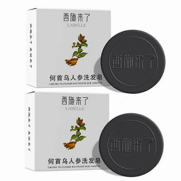 2pcs Cover Grey Bar Shampoo Soap Natural Polygonum Essence Hair Darkening Shampoo