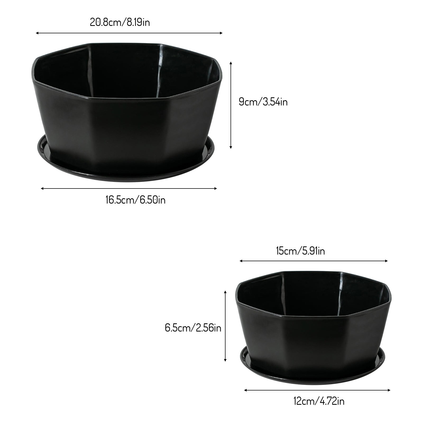 White Plastic Shallow Plant Pot, Octagon Bowl Planter Container with Pot Tray for Succulents, Cactus (White/1 Pcs) 5.91x2.56"