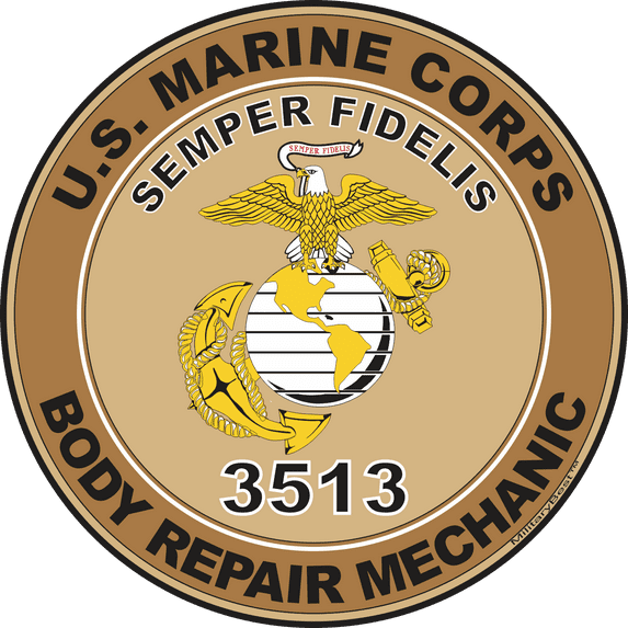 U.S.M.C. MOS 3513 Body Repair Mechanic Decal 5.5" - Desert Tan