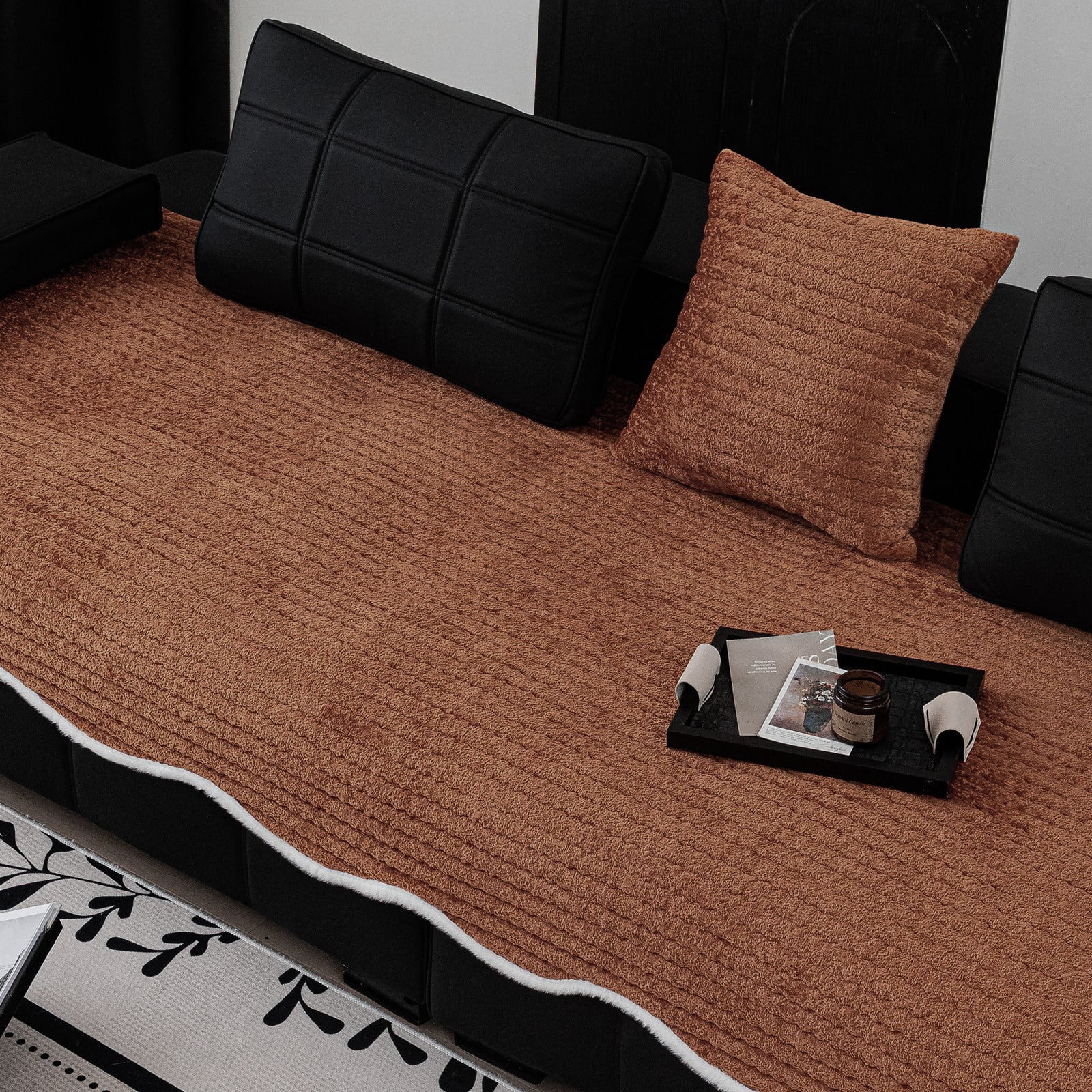 TOPCHANCES Soft Velvet Couch Covers, Fluffy Couch Slipcover for Dogs Cats, Non-Slip Sofa Protective Cover, Cozy Pets Bed Mat Furniture Protector (Brown, 35.4x63 in)