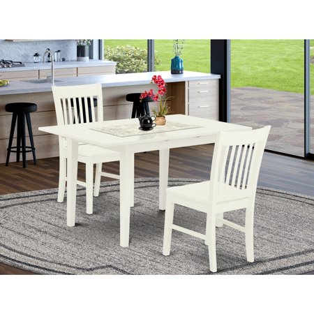 HomeStock Baroque Beauty 3-Piece Wood Dining Table Set 2 Dining Chairs With Slatted Back And Wooden Seat - Butterfly Leaf Wood Table With Rectangular Top And 4 Legs- Linen White Finish