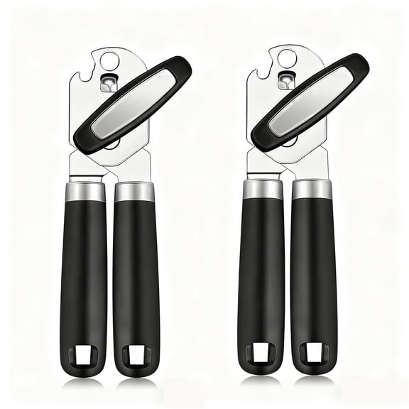 2-Piece Set Black Multi-Functional Kitchen Tool, Manual Can Opener, Bottle-Can Opener with Ergonomic Handle, Large Handheld Knob Hand Held Can Opener