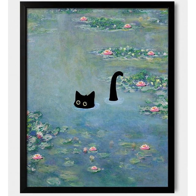 Arte de pared Hamduker con estampado de gatos Monet divertidos nenúfares