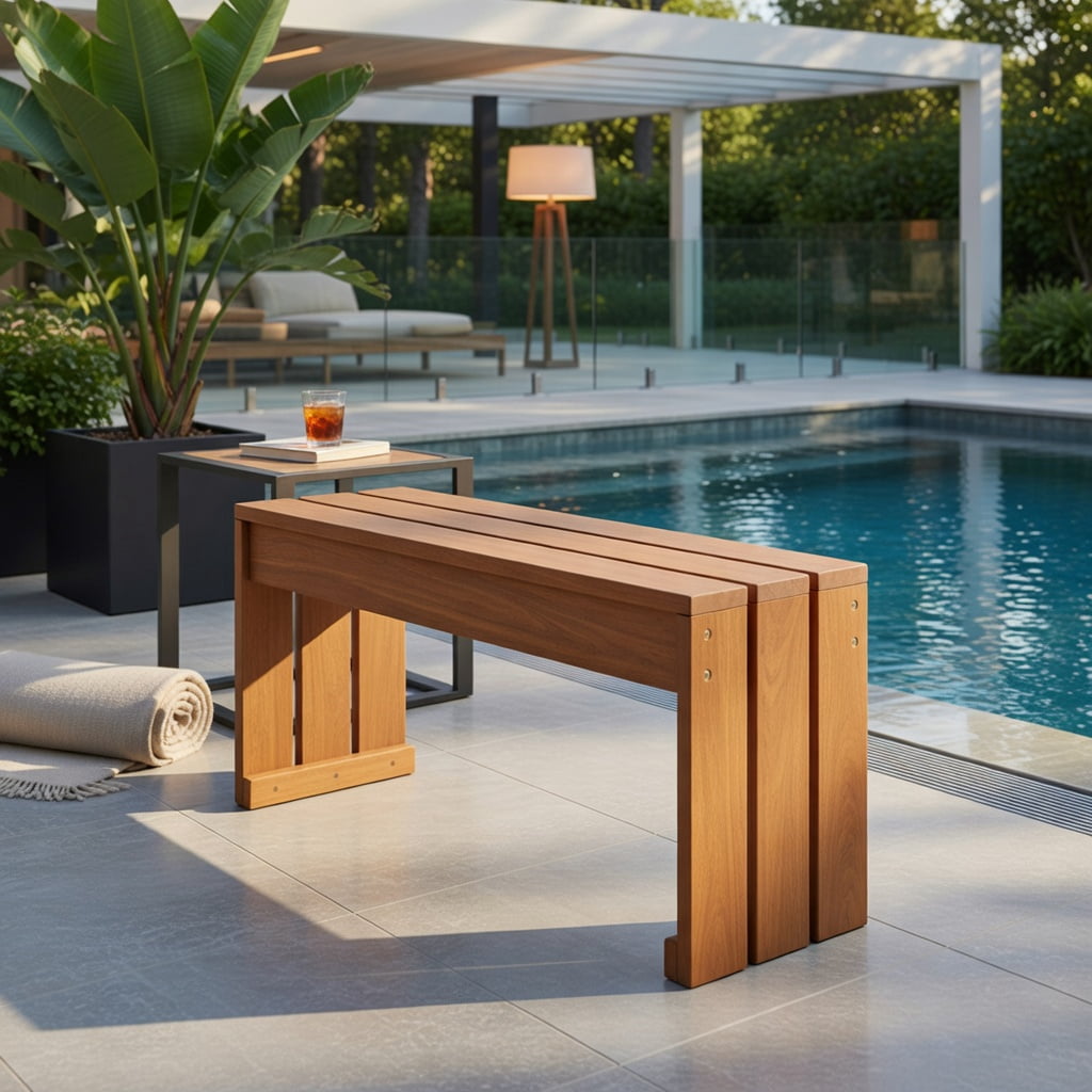 Hommoo 2-Person Outdoor Garden Bench, Solid Blended Hardwood Backyard Bench with Rustic, Natural