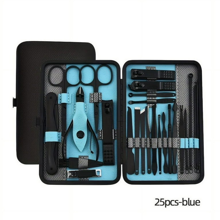 25 Piece Nail Manicure Set, Nail Clippers Set Professional Stainless Steel  Nail Cutter Pedicure Kit Nail File Sharp with Black Leather, Travel Nail
