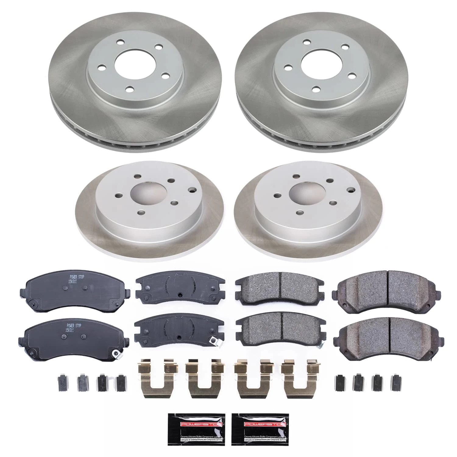 PowerStop Front and Rear Semi-Coated Rotor and Low-Dust Ceramic Brake Pad Kit SC4383
