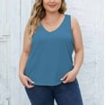 thumbnail image 2 of loopsun Summer Savings 2025! Plus Size Tops for Womens,Womens Summer Tops,Women's Summer Solid Color V-neck Thread Sports Large Size Tops For Outer Wear Bottoming Slim Short Tops Blue XXXL, 2 of 5