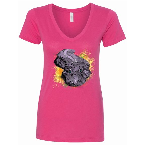 Inktastic Colorful Lurking Gator Women's V-Neck T-Shirt