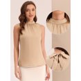 thumbnail image 2 of DARING DIVA Women's Mock Neck Sleeveless Satin Elegant Blouse XS Brown, 2 of 6