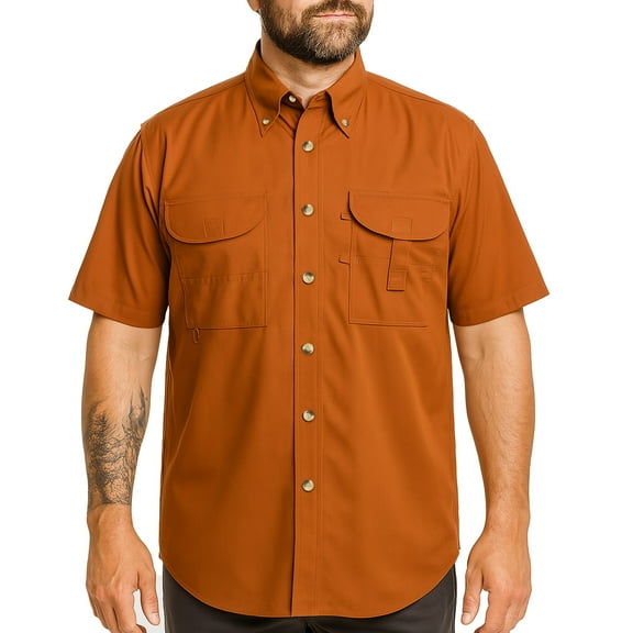 Tiger Hill Men's Casual Button Down Collared Short Sleeve Fishing Shirt