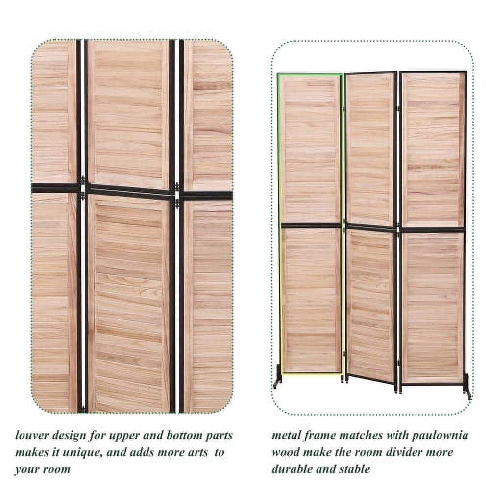 Natural Wood Room Divider, 6ft 3-Panel Folding Privacy Screen, Modern Freestanding Partition for Bedroom, Office, Living Room