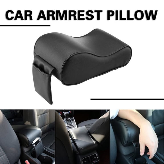 Car Armrest Cushion, Soft Memory Foam Auto Armrest Pillow with Storage Bag, Leather Center Console Arm Rest Padded Cushion with Phone Holder, Universal Car Accessories (Black)