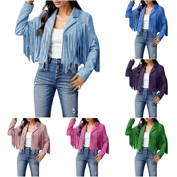 Women Fashion Fringe Suede Leather Jackets Fashion Tassel Motorcycle Cropped Coats