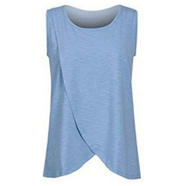Blouse Sans Manches pour Femmes Maternité Allaitement Couleur Unie Col Rond Blouse d'Allaitement Sans Manches
