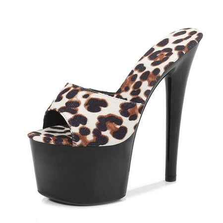 

IELGY Women s slippers leopard print heel height 15CM super high heel Cloth