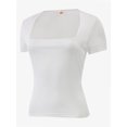 thumbnail image 2 of Women's Square Neck Tops Short Sleeve Crop Tops Workout Summer Clothes Casual Slim Fit T-Shirts, 2 of 5