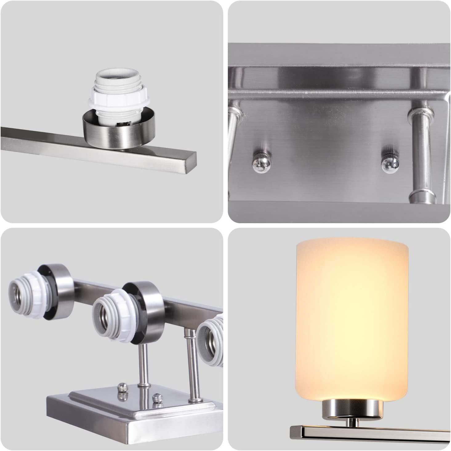 3-Light Bathroom Vanity Light Fixture Over Mirror, E26 Sconces, Brushed Nickel, Frosted Glass(Bulbs not Included)
