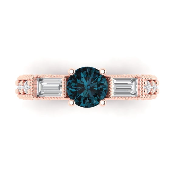 Three-Stone Engagement Ring for Women - 2.33ct Natural London Blue Topaz in 14K Rose Gold Promise Ring