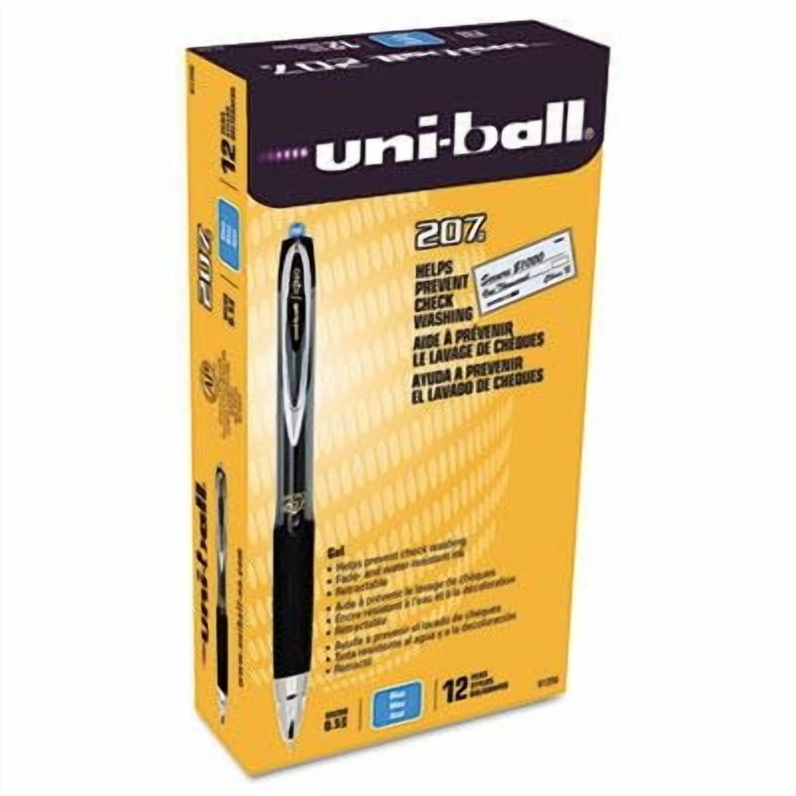 uni-ball Signo Gel 207 Roller Ball Retractable Gel Pen, Blue Ink, Micro Fine, 12/Pack, Case of 2 Packs