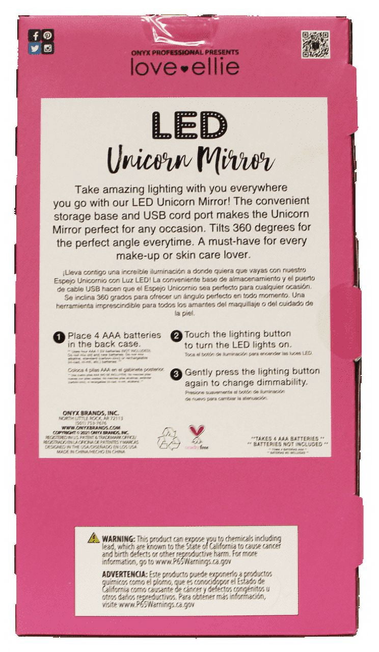 Onyx Professional LED Unicorn Mirror Makeup Organizers, Multicolor