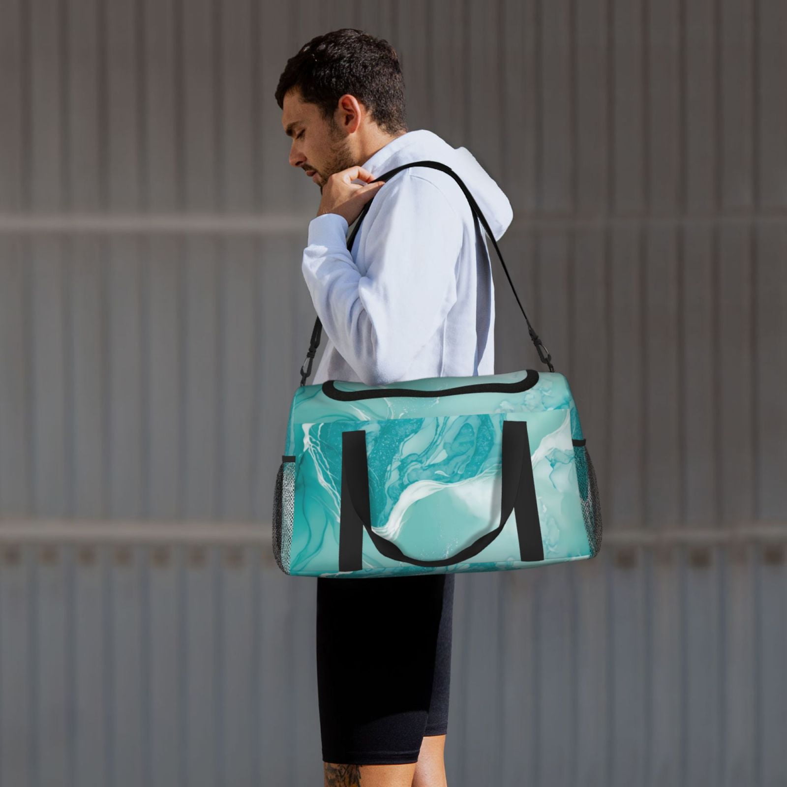 Kuqiui Teal Turquoise 1 Print Foldable Travel Duffel Bag Tote Carry on Luggage Bag Personal item Sports Gym Bag Water Resistant Weekender Overnight Bags for Women and Men