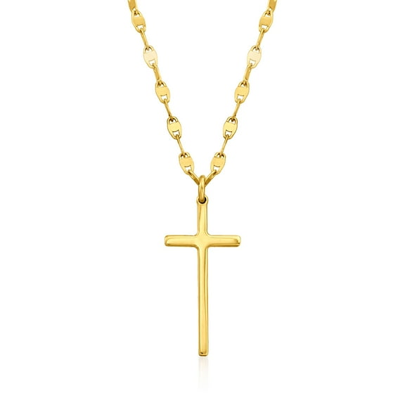 Ross-Simons Italian 18kt Gold Over Sterling Cross and Mirror-Link Chain Necklace, Women's, Adult