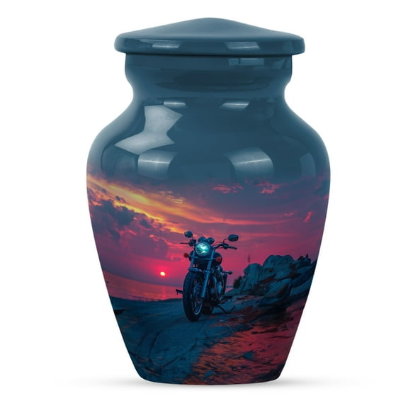 KARYLIZ Motorcycle Urns For Human Ashes - Sunset Blue Urns - Mini Adult Urns for Man Ashes - Small Keepsake Funeral for Human Ashes - Cremation Urn for Human Ashes 3 Inch