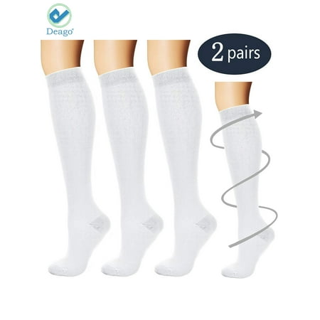 - Deago 2 Pairs Compression Socks Women & Men Stockings Graduated Support - Best Running, Athletic Sports, Flight Travel (White, 2XL)