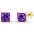 thumbnail image 2 of Decadence Yellow Gold Plated 925 Sterling Silver 6mm Square Princess Cut Natural Purple Amethyst February Birthstone Screwback Stud Earrings, 2 of 7