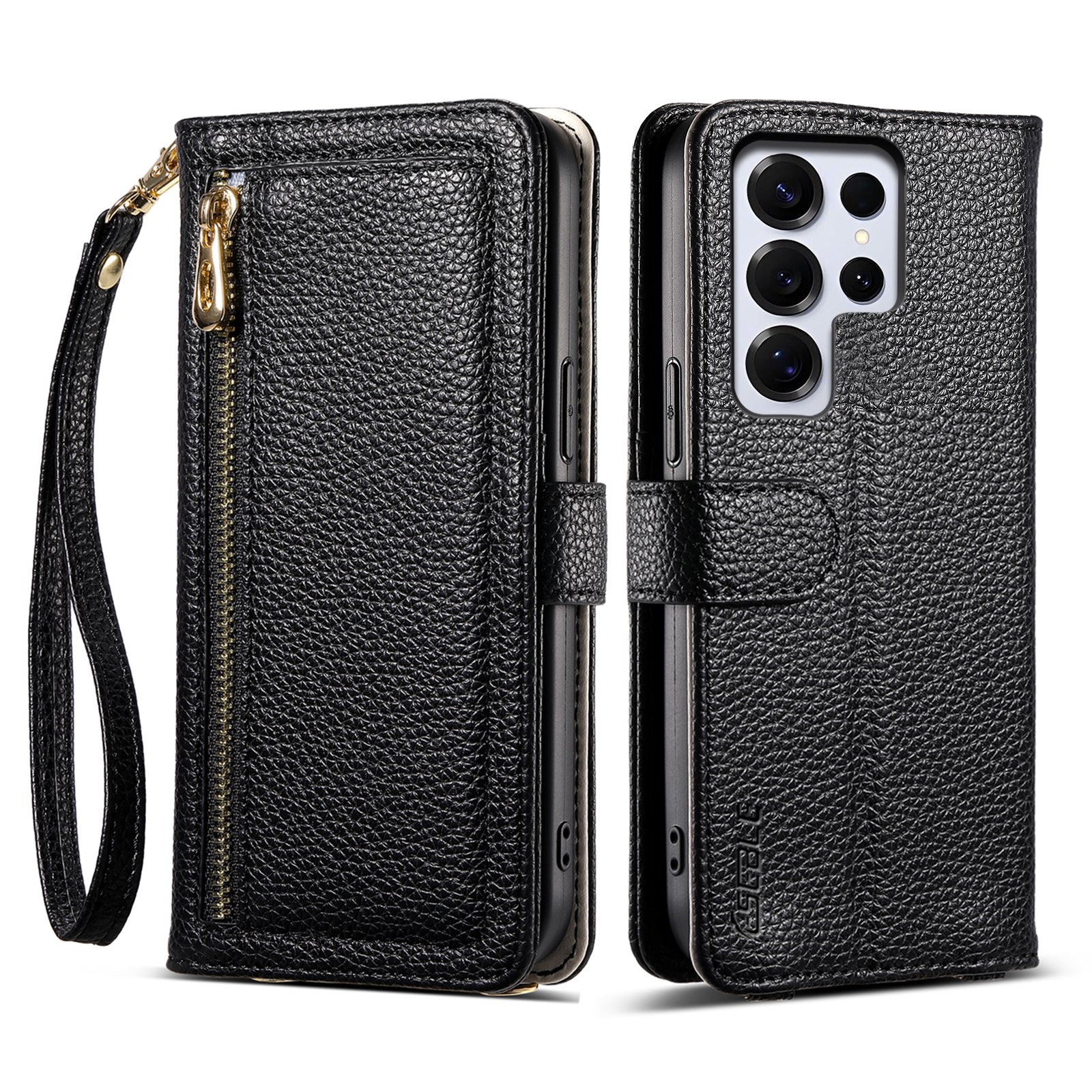 Poweltek Crossbody Strap Case for Samsung Galaxy S26 Ultra, Zipper Wallet Card Pocket Holder Phone Cover, Black