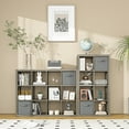 thumbnail image 3 of 9 Cube Shelf, Closet Storage Organizers, Modern Open Bookcase with Bins, Multifunctional Display Cube Bookshelves for Living Room, Bedroom, Home Office, Gray Oak, 3 of 8