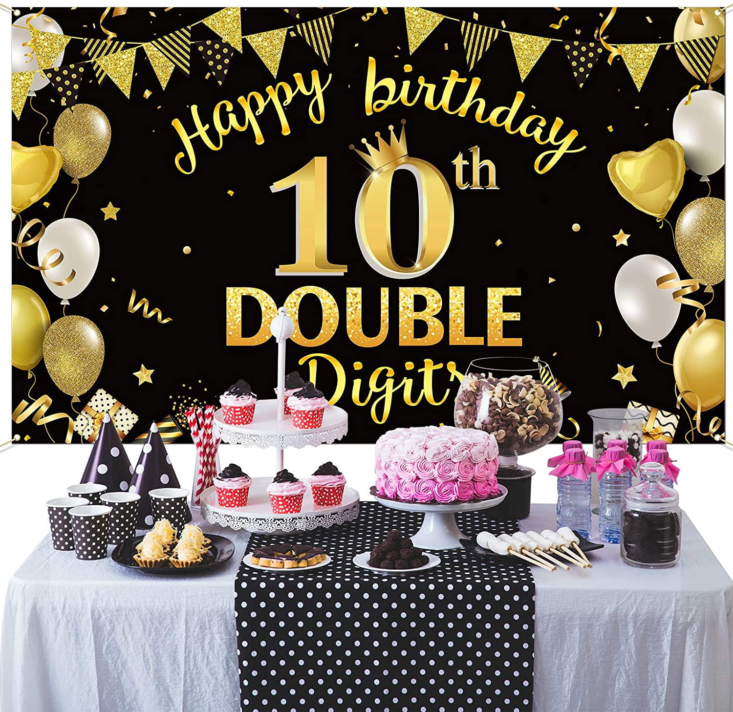 Double Digits 10th Birthday Party Decorations Supplies 10 Years Old Birthday Party Backdrop for Kids Girls Boys 10th Birthday Banner Photography Background Photo Booth Black and Gold, 70.8 x 43.3 Inch - Walmart.com
