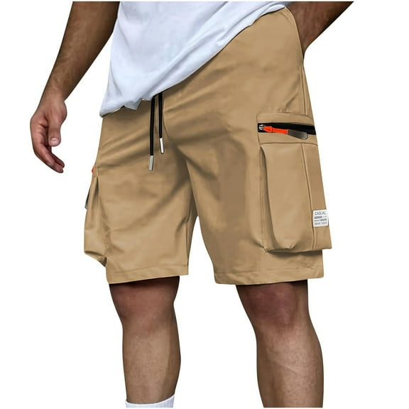 Rvwovn Men's Twill Cargo Shorts - Classic Chino Drawstring Casual Shorts with Zipper Pockets