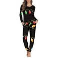 thumbnail image 2 of Renewold Christmas Pajamas for Family Matching PJ's Sets with Long Sleeve Tee Pants Set of 2 Colorful Lights Women Scoop Neck Loungewear Nightgown Size 3XL, 2 of 5