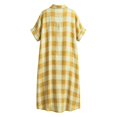 thumbnail image 3 of Women Boho Maxi Shirt Dress Button Down Gingham Beach Travel Sundress Short Sleeve Lapel Collar Casual Loose Summer Gingham Beach Travel Cover Up Yellow M, 3 of 4