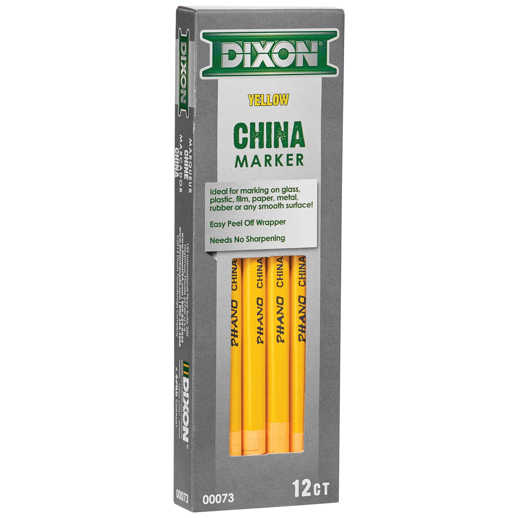 Dixon Phano China Markers, Yellow, 12 Per Pack, 2 Packs