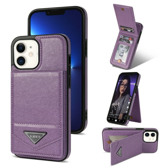 Allytech Vintage Wallet Back Case for Apple iPhone 11, PU Leather Slim Fit Shell Cards Holder Stand Shockproof Bumper Phone Case Cover for Apple iPhone 11 - Purple