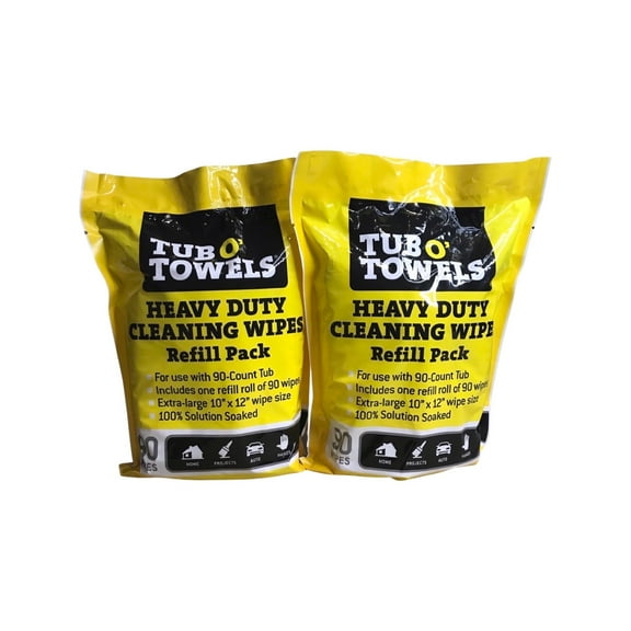 Tub O' Towels TW90-P - 2 Pack Heavy Duty Extra Large 10" x 12" Cleaning Wipes Refill
